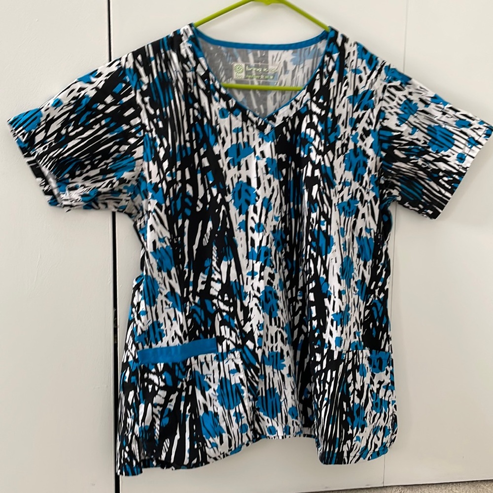 White, Blue and Black scrub top